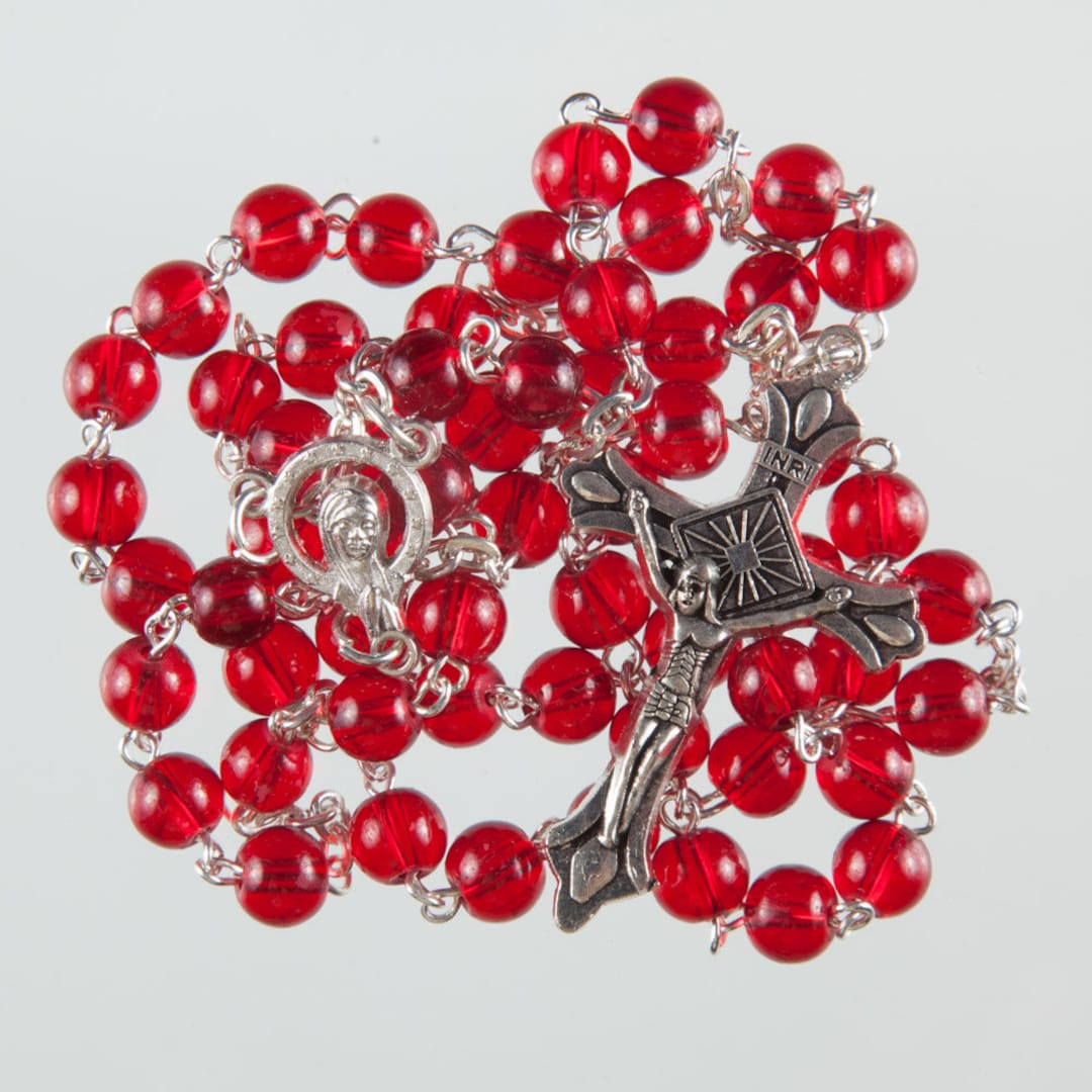 Red Bead Rosary. Smooth Round Glass Beads. Rosary Made by Hand. Etsy