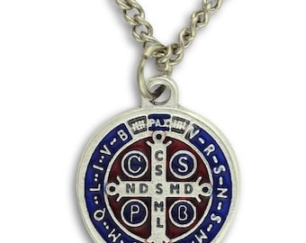 Saint Benedict Medal and Chain. St Benedict Medal. Saint Benedict Cross. Saint Benedict Necklace. St. Benedict Pendant.