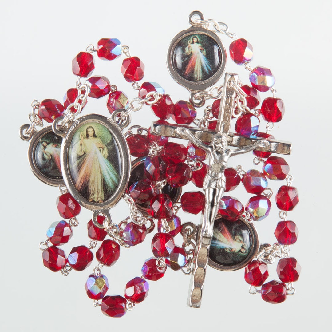 Divine Mercy of Jesus Rosary Beads. Divine Mercy Medals Attached to