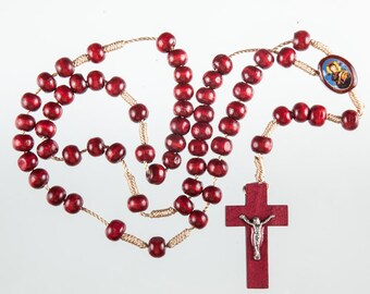 Onze-Lieve-Vrouw van Eeuwigdurende Hulp Rozenkrans kralen. Sterk touw hout Rozenkrans Kralen.
