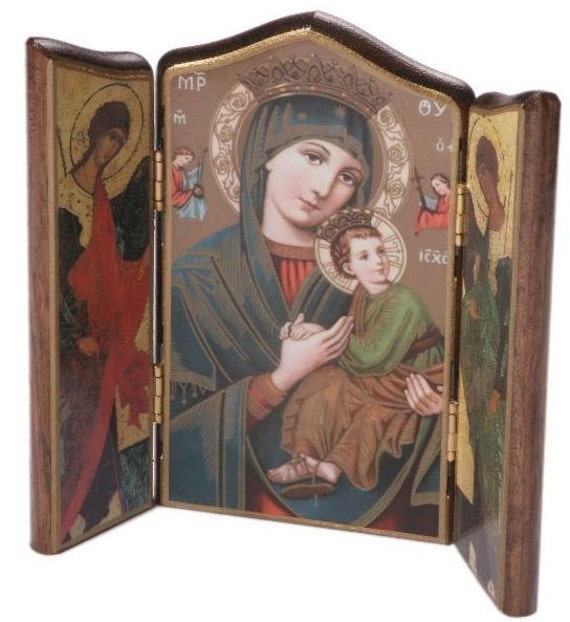 MARY OUR LADY OF PERPETUAL HELP 7/" WOOD WOODEN ICON CROSS CRUCIFIX