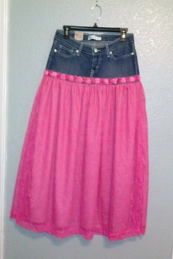 hot pink jean skirt