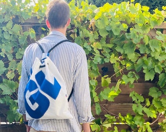 LARGE Upcycled Sailcloth Drawstring Bag Personalised Gift