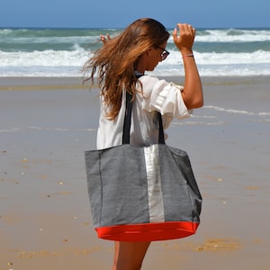 Borsa da spiaggia Borsa tote grande Borsa da viaggio in misto cotone e lino grigio Borsa vegana da donna Borsa da insegnante Lady Carry on Borsa da pilates in lino da donna Borsa da weekend