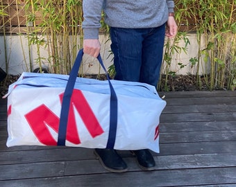 XL Upcycled Sail Cloth Duffle Bag: Handmade Travel Bag, Personalized