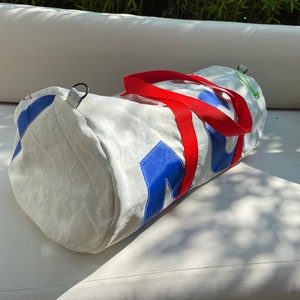 Upcycled Sail Cloth Duffle Bag Personalised Zero Waste Sports Duffel Bag Travel Bag Personalised gift