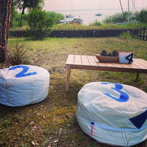 Upcycled Sail Cloth Pouf  Cover Personalised Zero Waste Handmade ottoman Personalized gift sailcloth chair cover Bean Bag