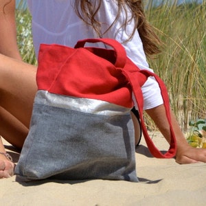 TOTE BAG Beach Bag Linen Cotton Blend Canvas Water Resistant Lining Beach Bag Shoulder Bag Handmade Woman Sports Bag Yoga Pilates bag image 2