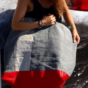 XXL Strandtasche Leinen Baumwollmischung Canvas Frau Reisetasche Kunstleder Boden Wasserdicht gewachstes Baumwollfutter
