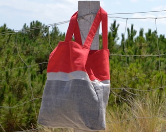 TOTE BAG Beach Bag Linen Cotton Blend Canvas Water Resistant Lining Beach Bag Shoulder Bag  Handmade Woman Sports Bag Yoga Pilates bag