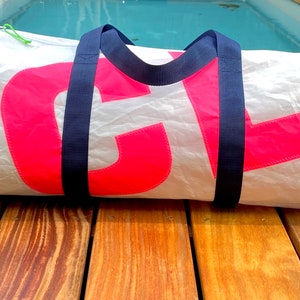 Upcycled Sail Cloth Duffle MEDIUM Bag Personalised Zero Waste Sports Duffel Bag Travel Bag Personalised gift