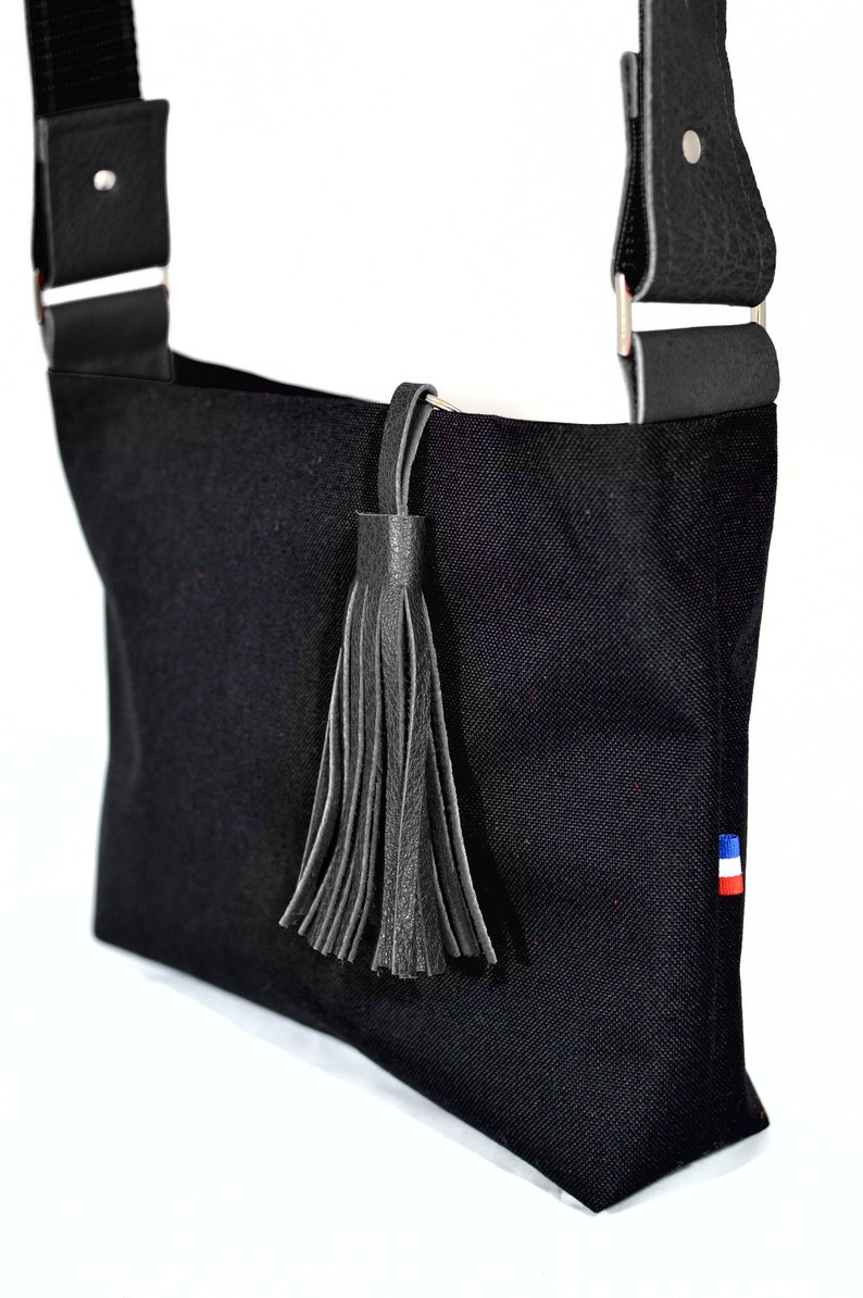 Black Canvas Black Leather Crossbody Bag Canvas Purse Handmade Etsy