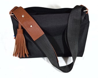 Canvas Leather Crossbody Bag Black Brown Handbag Black Canvas Brown Leather Purse Woman Shoulder Bag
