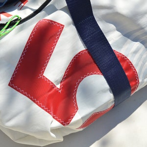 Upcycled Sail Cloth Duffle Bag Personalised Zero Waste Sports Duffel Bag Travel Bag Personalised gift image 4