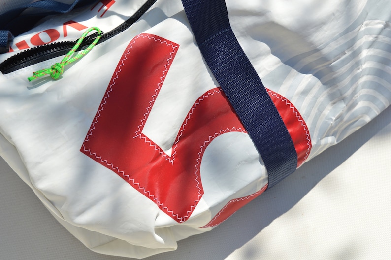 Upcycled Sail Cloth Duffle Bag Personalised Zero Waste Sports Duffel Bag Travel Bag Personalised gift image 4