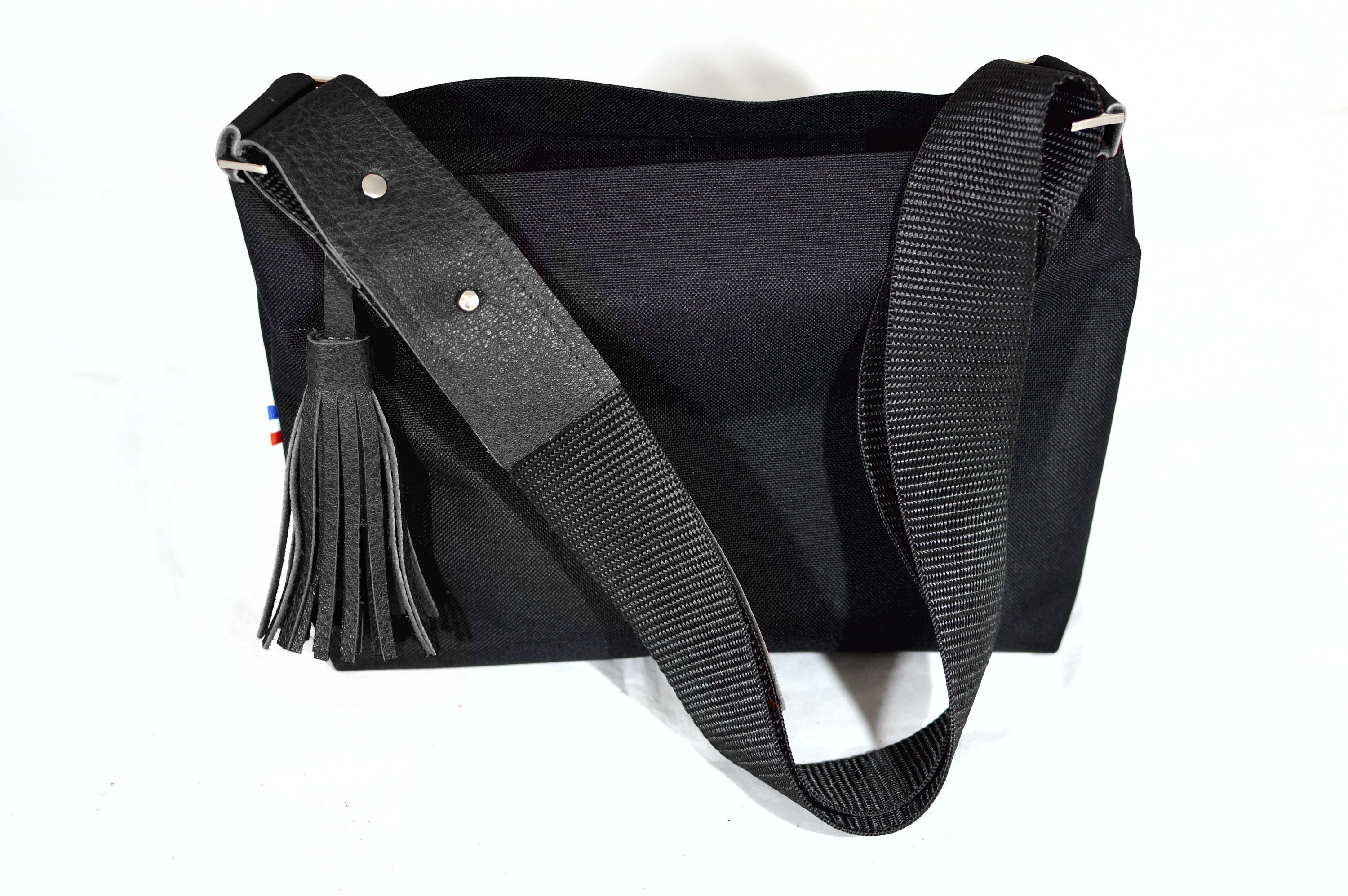 Black Canvas Black Leather Crossbody Bag Canvas Purse Handmade Etsy