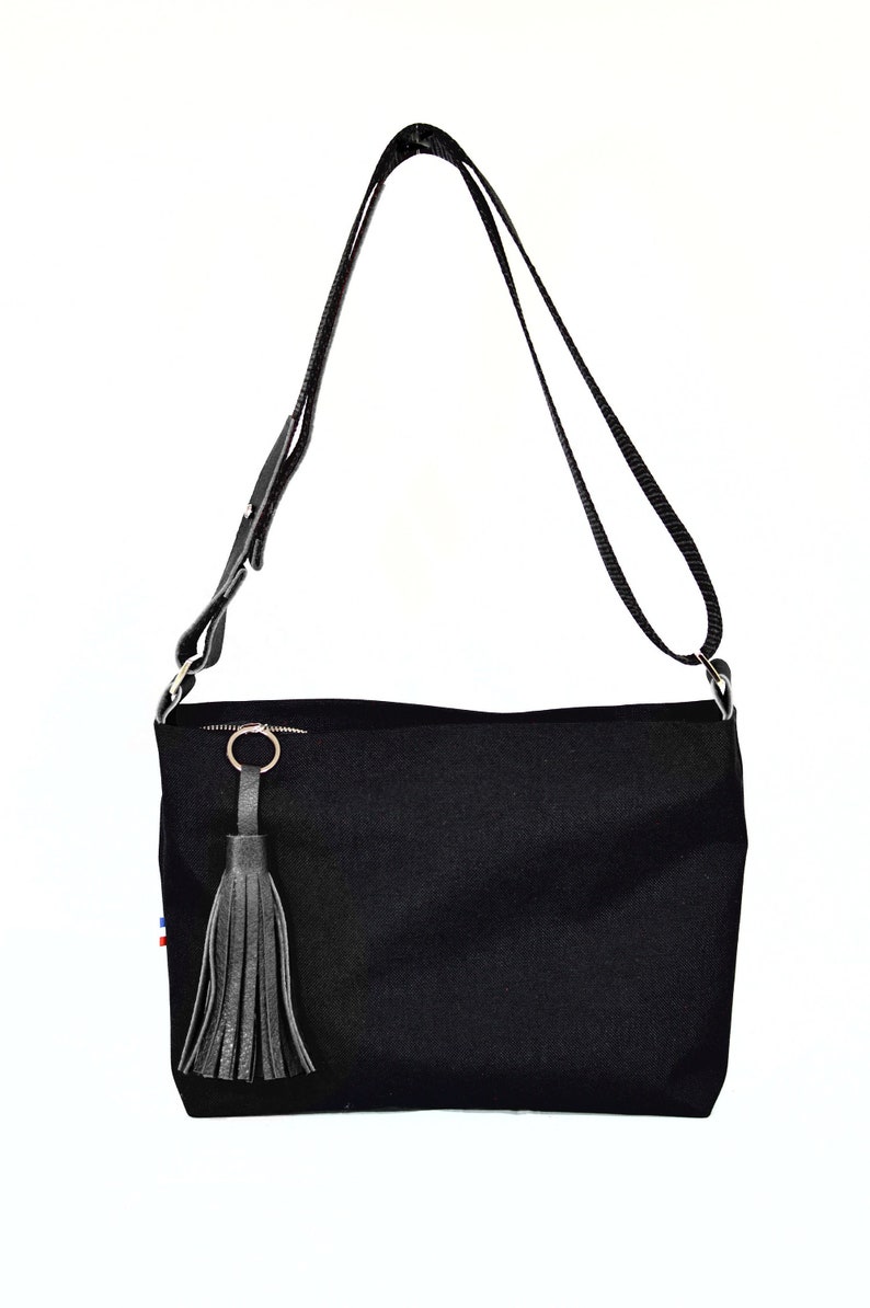 Black Canvas Black Leather Crossbody Bag Canvas Purse Handmade Etsy