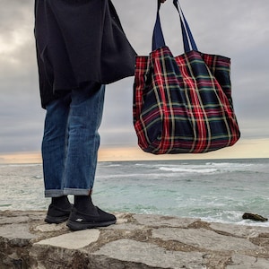 Grand sac fourre-tout à motif tartan Sac de plage léger Shopping AllDay Sac à bandoulière