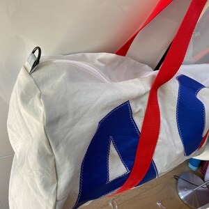 Upcycled Sail Cloth Duffle Bag Personalised Zero Waste Sports Duffel Bag Travel Bag Personalised gift image 8