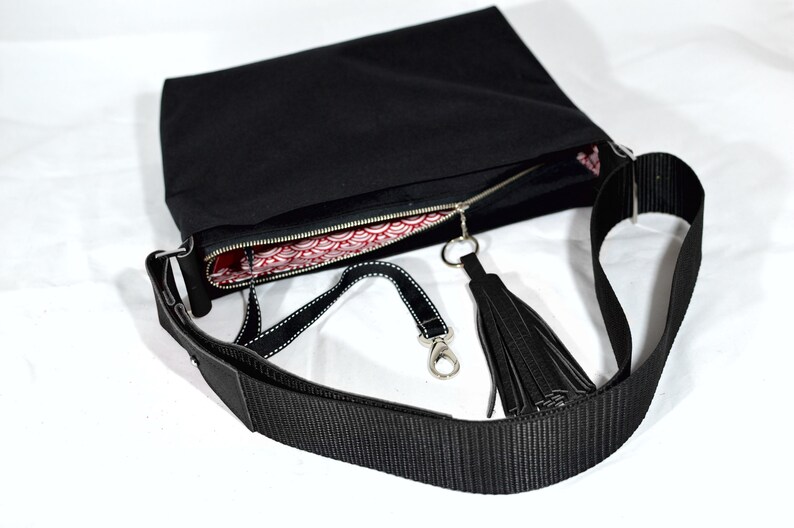 Black Canvas Black Leather Crossbody Bag Canvas Purse Handmade Etsy