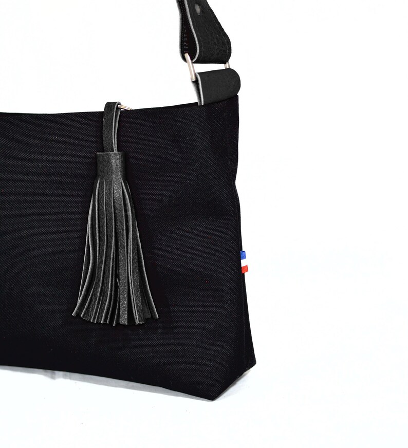 Black Canvas Black Leather Crossbody Bag Canvas Purse Handmade Etsy