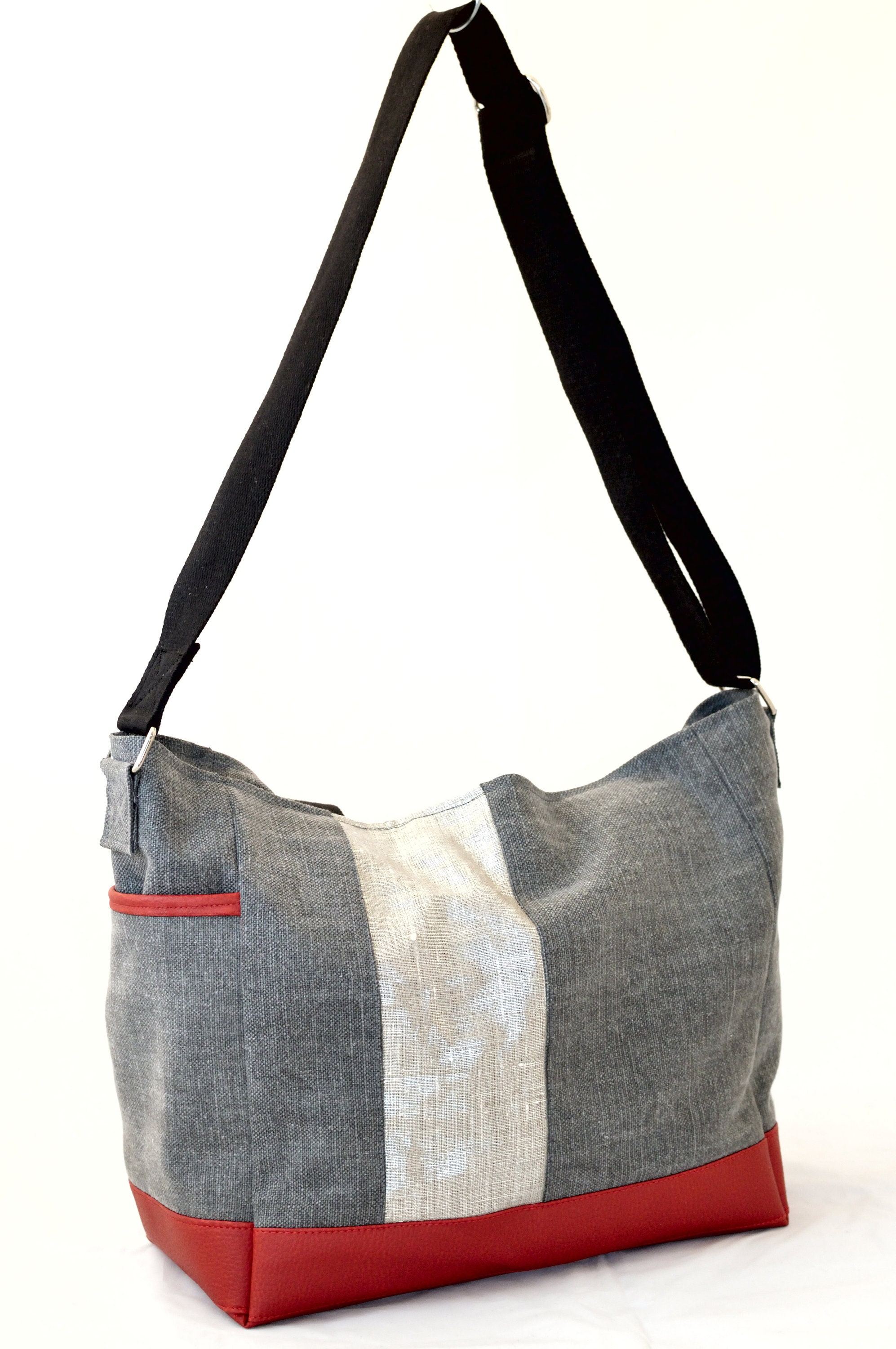 Cross Body Large Purse Everyday Tote Gray Linen Cotton Blend Etsy