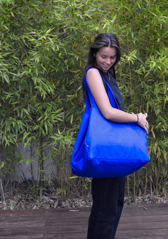 Dark Blue Linen Tote Bag. Plain Blue Canvas Tote Bag for Women 