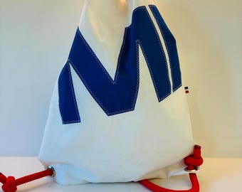 LARGE Upcycled Sailcloth Drawstring Bag Personalised Gift RED ROPE