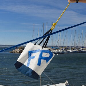 Upcycled Bag Recycled main sail tote Bag Custom Order Monogram Personalised SailBag Sustainable Travel Bag Women image 3