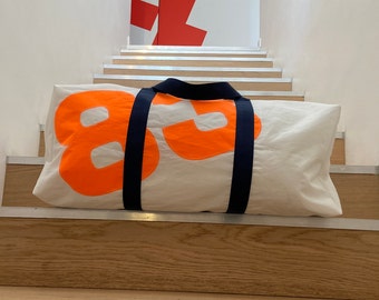 Grande bolsa esportiva quadrada de tecido reciclado para vela, personalizada, bolsa esportiva de viagem com desperdício zero, presente personalizado