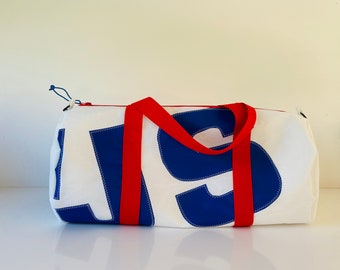 SMALL Upcycled Sail Cloth Duffle Bag Personalised Zero Waste Sports Duffel Bag Travel Bag Personalised gift