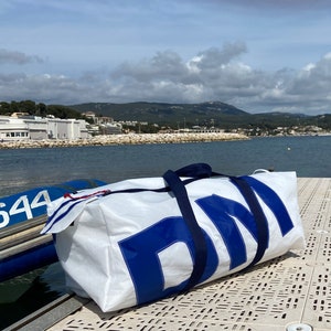 XL TRAVEL Bag Duffle Upcycled Sail Cloth Square Travel Bag 2 Zippers  Zero Waste Sports Duffel Sail Bag Travel Bag Personalized gift