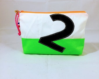 Upcycled Sail Pencil Case Recycled Sailcloth Cosmetic Bag Neon Handmade toiletry Bag Material MakeUp Travel Bag Number 2 Woman Man