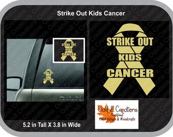 Strike Out Kids Cancer Awareness Ribbon Decal, car window sticker