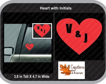 Initials Heart Car Decal Window Sticker
