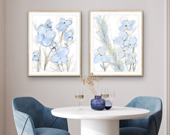 Flower Print Set, Abstract Wall Art, Original Abstract Floral Paintings Prints Set of Two, Muted Colors, Modern Farmhouse Canvas Prints