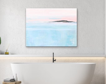 Island Sunrise Wall Art, Beach Coastal Painting, Pastel Seascape Print, Ocean Art, Beach Decor, Minimal Ocean Wall Art,