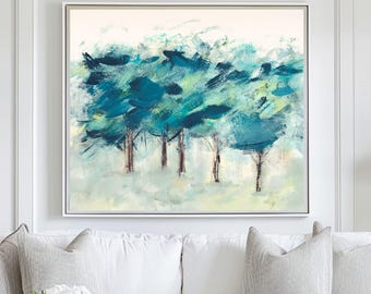 Landscape Wall Art, Blue and Green Giclee Print, Abstract Landscape Modern Farmhouse Decor, Large Wall Art, Museum Quality Canvas Print