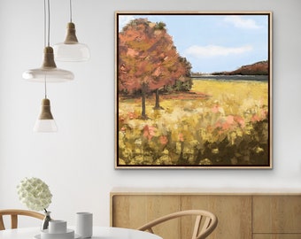 Abstract Landscape, Landscape Painting, Fall Landscape, Giclee Print, Metal Wall Art, Fields of Flowers, Autumn Trees, Tree Art, Maple Trees