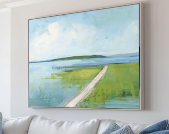 Marsh Landscape Wall Art, Blue and Green Coastal Painting, Family Room Art, Cottagecore decor, Roads of the Eastern Shore 4, SallieO