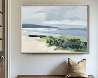 Ocean Shoreline Art Print, Beach Landscape Wall Art, Neutral Tone Coastal Painting, SallieO