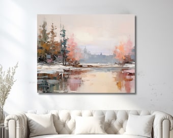 Winter Landscape Wall Art, Forest Landscape, Winter Scene muted Pastels, Modern Farmhouse Decor, Wrapped Canvas Print