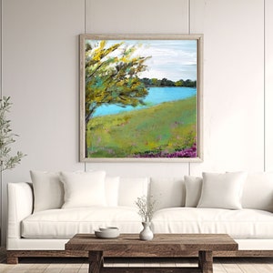 Impressionist Landscape Painting, Riverside Wall Art, Abstract Painting Giclee Square Print, 24x24, 36x36, 48x48, sallieoart, image 2