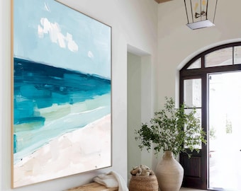 Turquois Beach Wall Art, Abstract Coastal Print, Minimal Seascape Artwork, Modern Beach House Decor