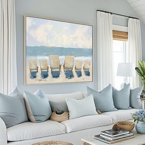 Coastal Wall Art, Family of Six Beach Chairs Print, Keepsake Artwork, Landscape Wall Art Print, Housewarming Gift, Giclee Fine Art Print
