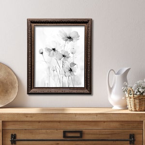 Black and White Watercolor Painting, Field of Flowers Art, Wildflower Painting, Museum Quality Giclee Print on Cotton Rag Texture Paper image 7
