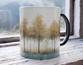 Tree Mug, Outdoorsman Color Morphing Mug, Heat Reactive Mug, Artisan designed Color Changing Coffee Mug, Gift for Him, Fathers Day