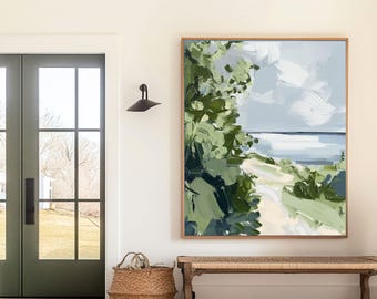 Ocean Shoreline Art Print, Beach Landscape Wall Art, Neutral Tone Coastal Painting, SallieO
