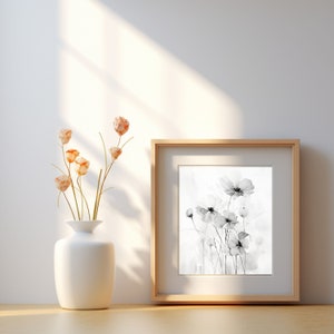 Black and White Watercolor Painting, Field of Flowers Art, Wildflower Painting, Museum Quality Giclee Print on Cotton Rag Texture Paper image 3