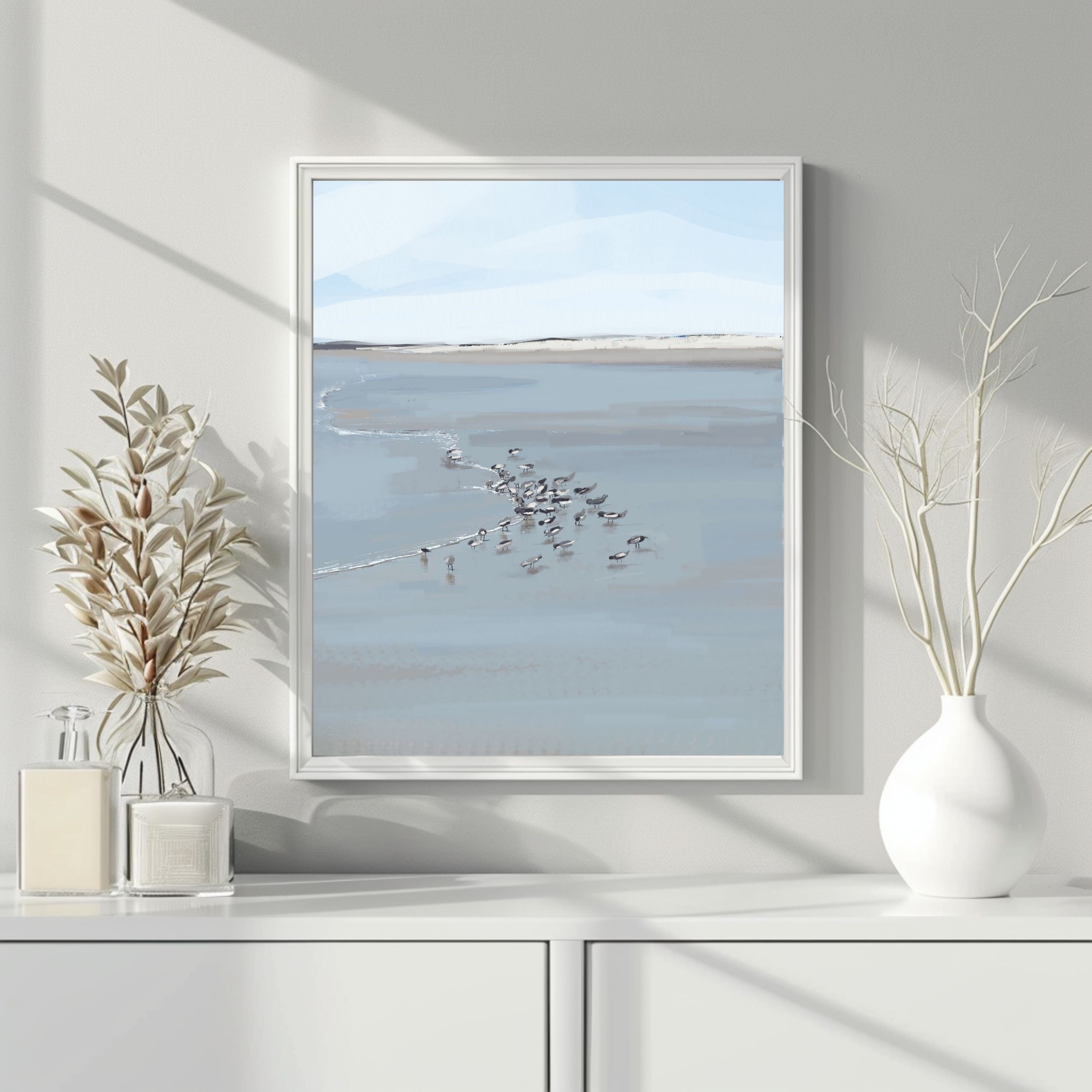 Sandpipers on the Beach Wall Art, Modern Coastal Wall Art, Beach House Decor, Ocean Scape Print ...